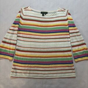 Lauren Ralph Lauren Sweater Women's Small Rainbow Striped 100% Linen Knit Top